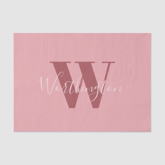Girly Monogram en Naam roze blush rood Tissuepapier (Voorkant)