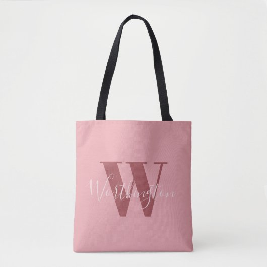 Girly Monogram en Naam roze blush rood Tote Bag (Voorkant)