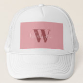 Girly Monogram en Naam roze blush rood Trucker Pet (Voorkant)