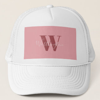 Girly Monogram en Naam roze blush rood Trucker Pet