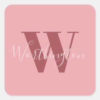 Girly Monogram en Naam roze blush rood Vierkante Sticker