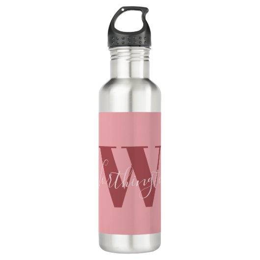 Girly Monogram en Naam roze blush rood Waterfles (Voorkant)