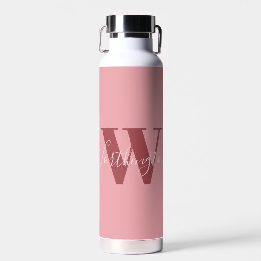 Girly Monogram en Naam roze blush rood Waterfles (Voorkant)