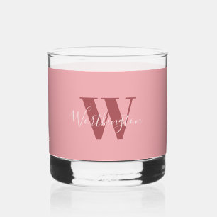 Girly Monogram en Naam roze blush rood Whisky Glas