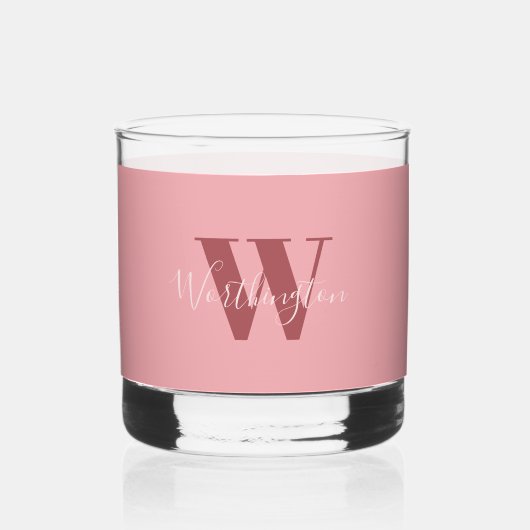 Girly Monogram en Naam roze blush rood Whisky Glas (Voorkant)