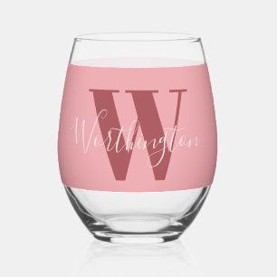 Girly Monogram en Naam roze blush rood Wijnglas Zonder Voet
