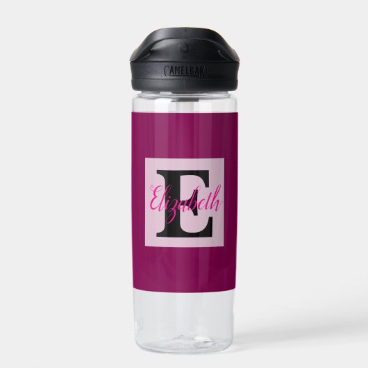 Girly Monogram en Naam roze paarse Bagage Waterfles (Achterkant)