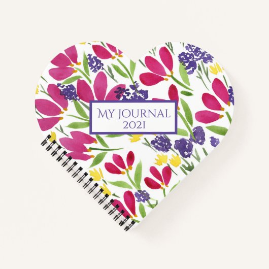 Girly Monogram Garden Flowers Roze Paars Geel Notitieboek (Voorkant)