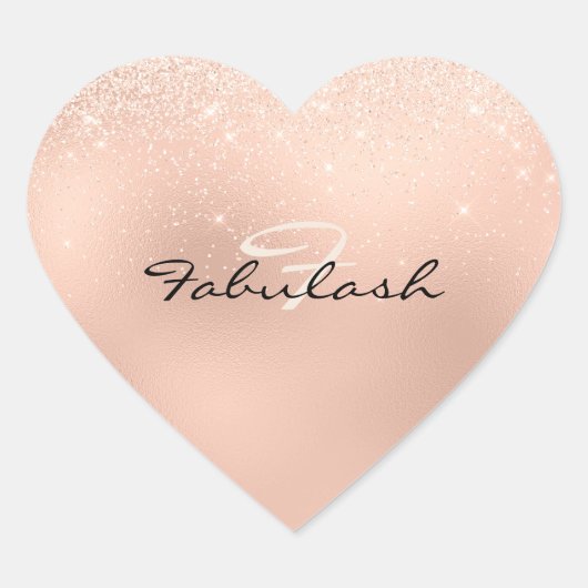Girly Monogram Hart Glitter Roos Sweet 16th Sticker (Voorkant)