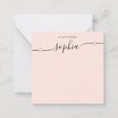 Girly Monogram Heart Calligraphy Blush Pink Notitiekaartje (Voorkant)