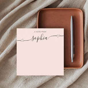 Girly Monogram Heart Calligraphy Blush Pink Notitiekaartje