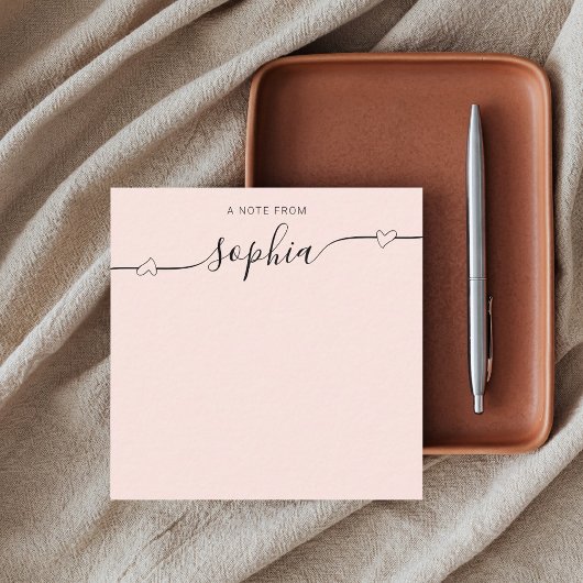 Girly Monogram Heart Calligraphy Blush Pink Notitiekaartje