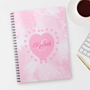 Girly Monogram Initiaal Name Pink Heart Waterverf Notitieboek
