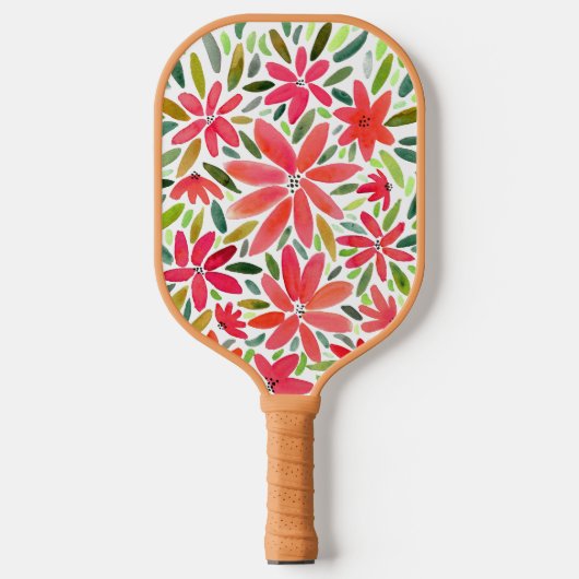 Girly Monogram Initiaal Rode Bloemen Pickleball Paddle (Voorkant)