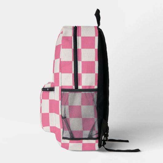Girly Monogram Initialen & Helder Roze Checkerboar Bedrukte Rugzak (Rechts)