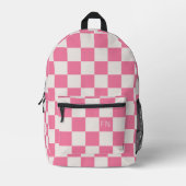 Girly Monogram Initialen & Helder Roze Checkerboar Bedrukte Rugzak (Voorkant)