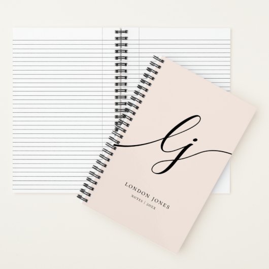 Girly Monogram Kalligrafie 2 Initialen Blush Pink Notitieboek (Binnen)