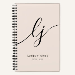Girly Monogram Kalligrafie 2 Initialen Blush Pink Notitieboek
