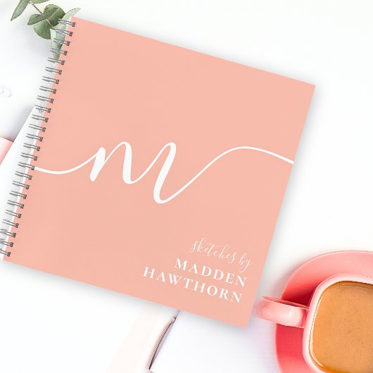Girly Monogram Kalligrafie Blush Pink Sketchbook Notitieboek