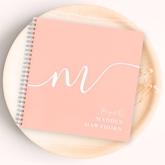 Girly Monogram Kalligrafie Coral Blush Pink Recept Notitieboek