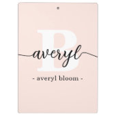 Girly Monogram Kalligrafie Initiaal Naam Blush Pin Klembord (Achterkant)
