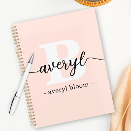 Girly Monogram Kalligrafie Initiaal Naam Blush Pin Notitieboek