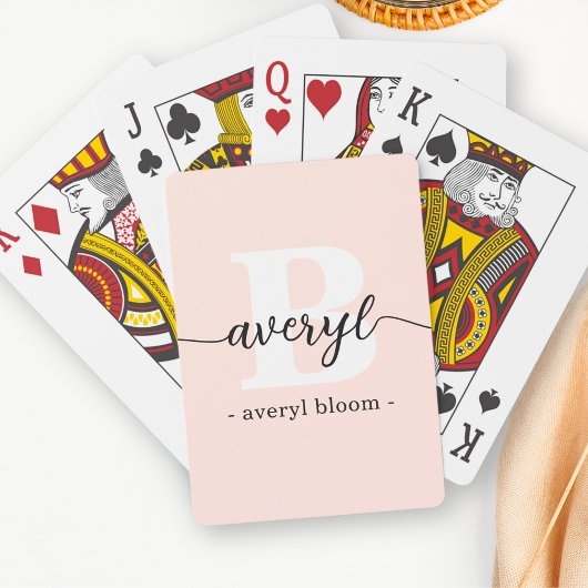 Girly Monogram Kalligrafie Initiaal Naam Blush Pin Pokerkaarten