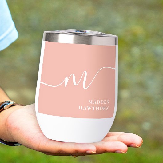 Girly Monogram Kalligrafie Koraal Blush Roze Bruid