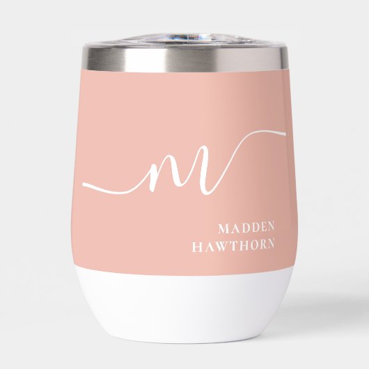 Girly Monogram Kalligrafie Koraal Roze Bruidsmeisj (Voorkant)