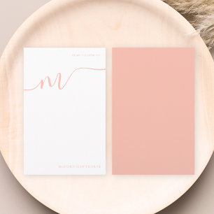 Girly Monogram Kalligrafie Koraal Roze Notitiepapi Briefpapier