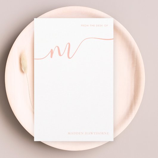 Girly Monogram Kalligrafie Koraal Roze Notitiepapi Briefpapier