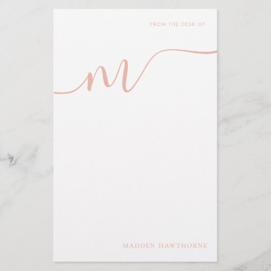 Girly Monogram Kalligrafie Koraal Roze Notitiepapi Briefpapier (Voorkant)