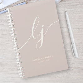 Girly Monogram Kalligrafie Roos Ivoor Script Naam Notitieboek