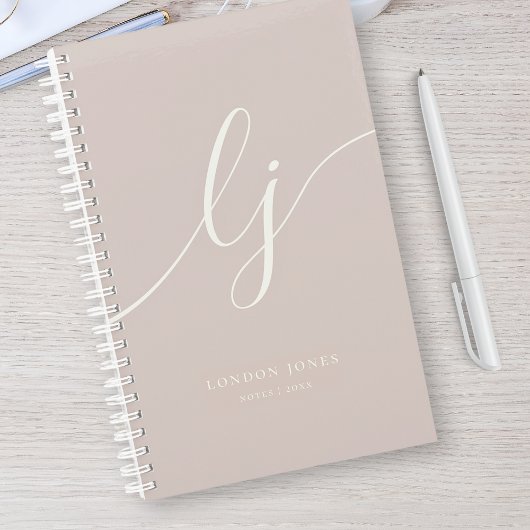 Girly Monogram Kalligrafie Roos Ivoor Script Naam Notitieboek