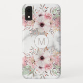 Girly Monogram Marble Waterverf Floral Case-Mate iPhone Case (Achterkant)