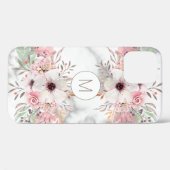 Girly Monogram Marble Waterverf Floral Hoesje-Mate Case-Mate iPhone Case (Achterkant (horizontaal))
