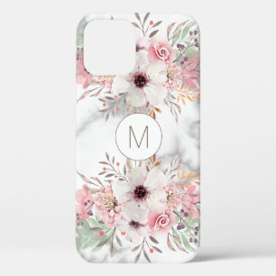 Girly Monogram Marble Waterverf Floral Hoesje-Mate Case-Mate iPhone Case