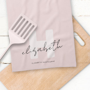 Girly Monogram Modern Script Blush Pink Initiaal Theedoek