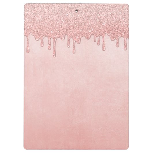 Girly Monogram Naam Blush Roze Dripping Glitter Klembord (Achterkant)