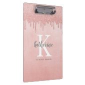 Girly Monogram Naam Blush Roze Dripping Glitter Klembord (Rechts)