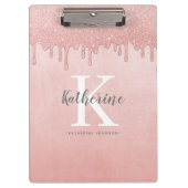 Girly Monogram Naam Blush Roze Dripping Glitter Klembord (Voorkant)