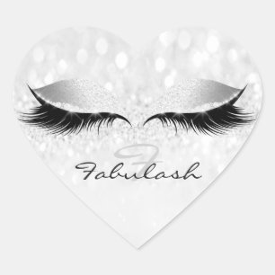 Girly Monogram Naam Glitter Wimpers Hart Grijs Sticker