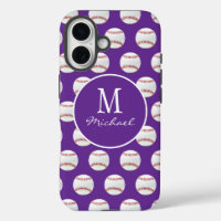 Girly Monogram Naam Honkbal Patroon paarse