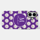 Girly Monogram Naam Honkbal Patroon paarse Case-Mate iPhone Case (Achterkant (horizontaal))