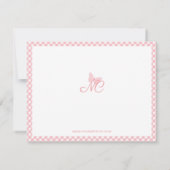 Girly Monogram Naam Peach Pink Gingham Border Notitiekaartje (Achterkant)