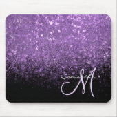 Girly Monogram Paars Glitter Sparkle & Black Muismat (Voorkant)