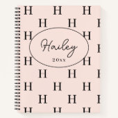 Girly Monogram Patroon Kalligrafie Naam Blush Pink Notitieboek (Voorkant)
