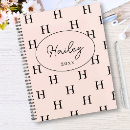 Girly Monogram Patroon Kalligrafie Naam Blush Pink Notitieboek