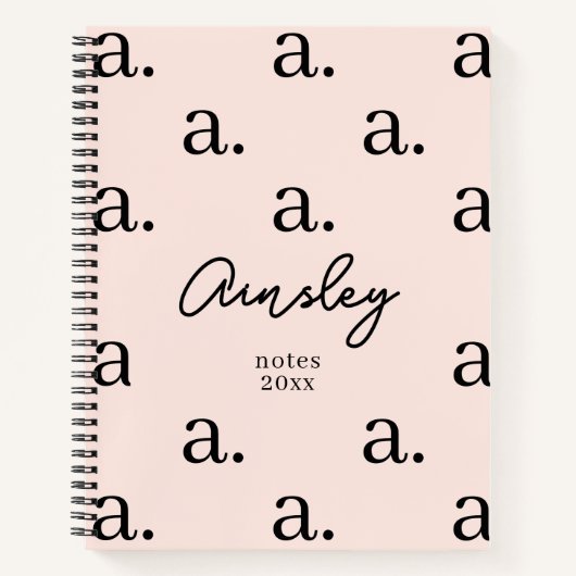 Girly Monogram Patroon Kalligrafie Naam Blush Pink Notitieboek (Voorkant)