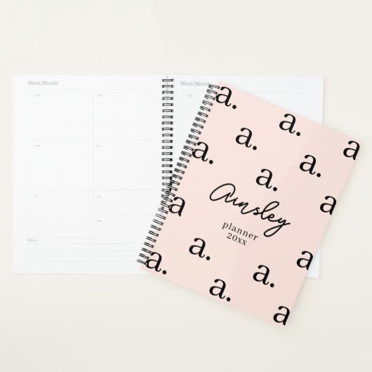 Girly Monogram Patroon Kalligrafie Naam Blush Pink Planner (Display)